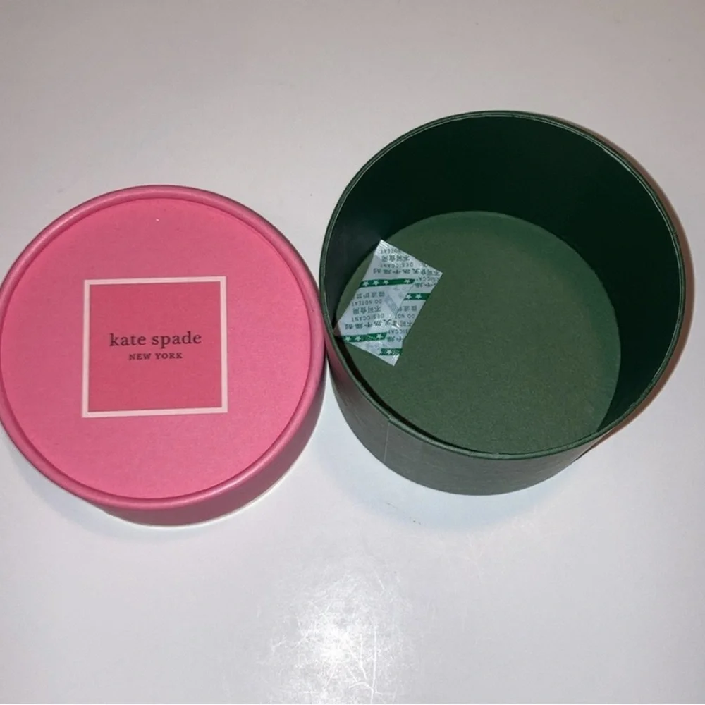 KATE SPADE round  box in pink, green  & gold trim!! FUN & FUNCTIONAL NEW